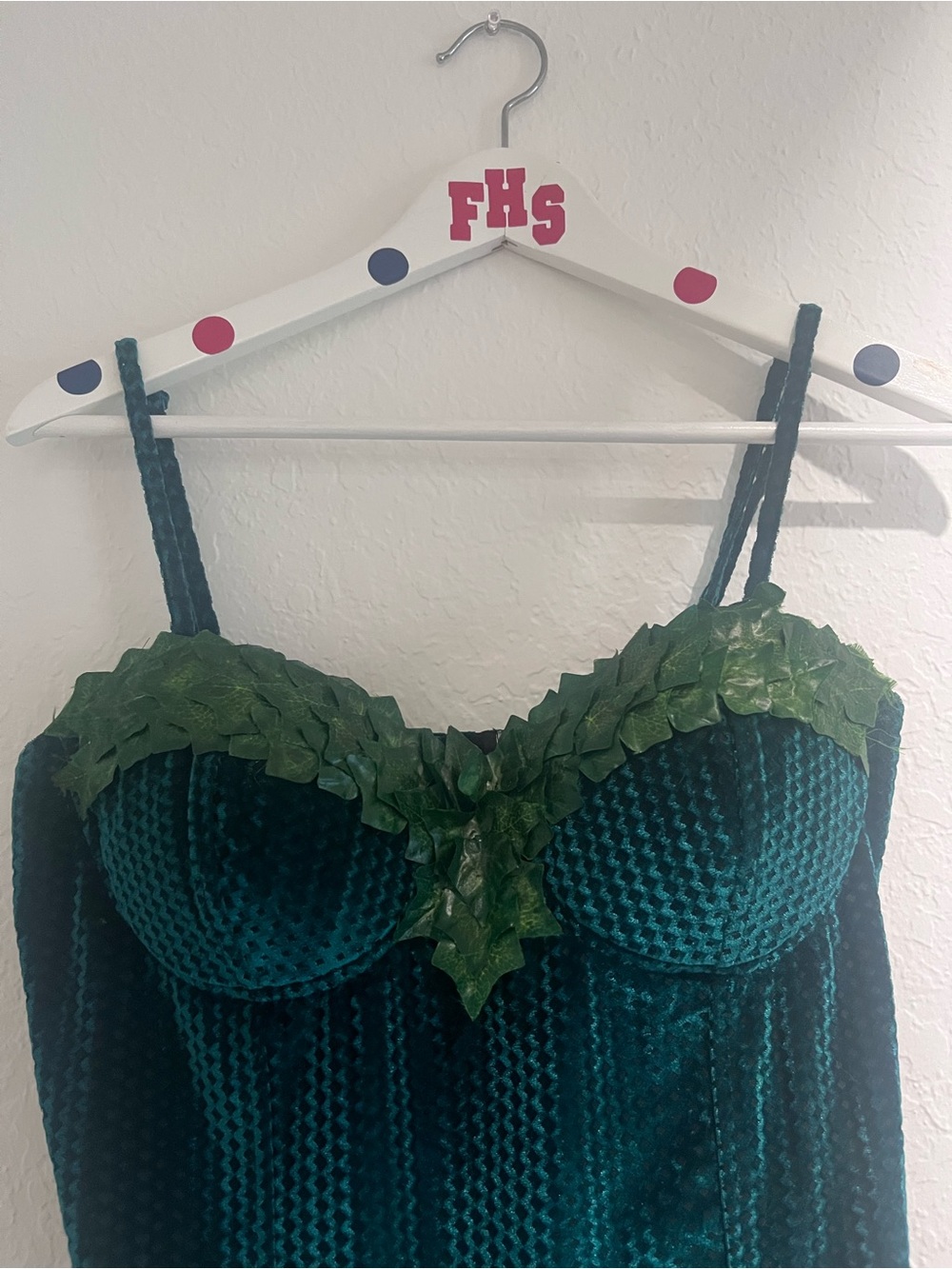 Custom Green Velvet Leaf-Trim Body Suit - Picture 5 of 8
